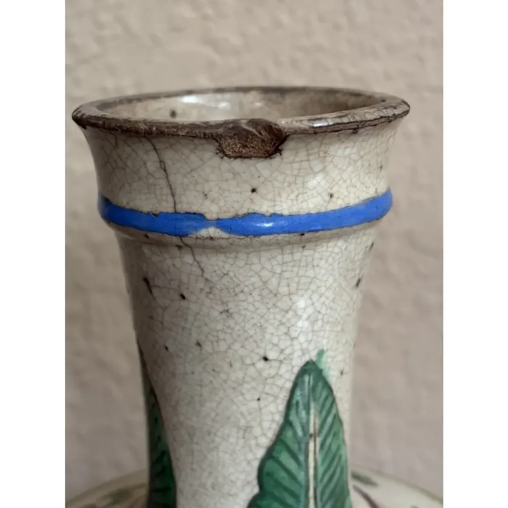 Chinese Phoenix Bottle Vase Crackle Glaze Famille Rose Style Floral Vtg Decor